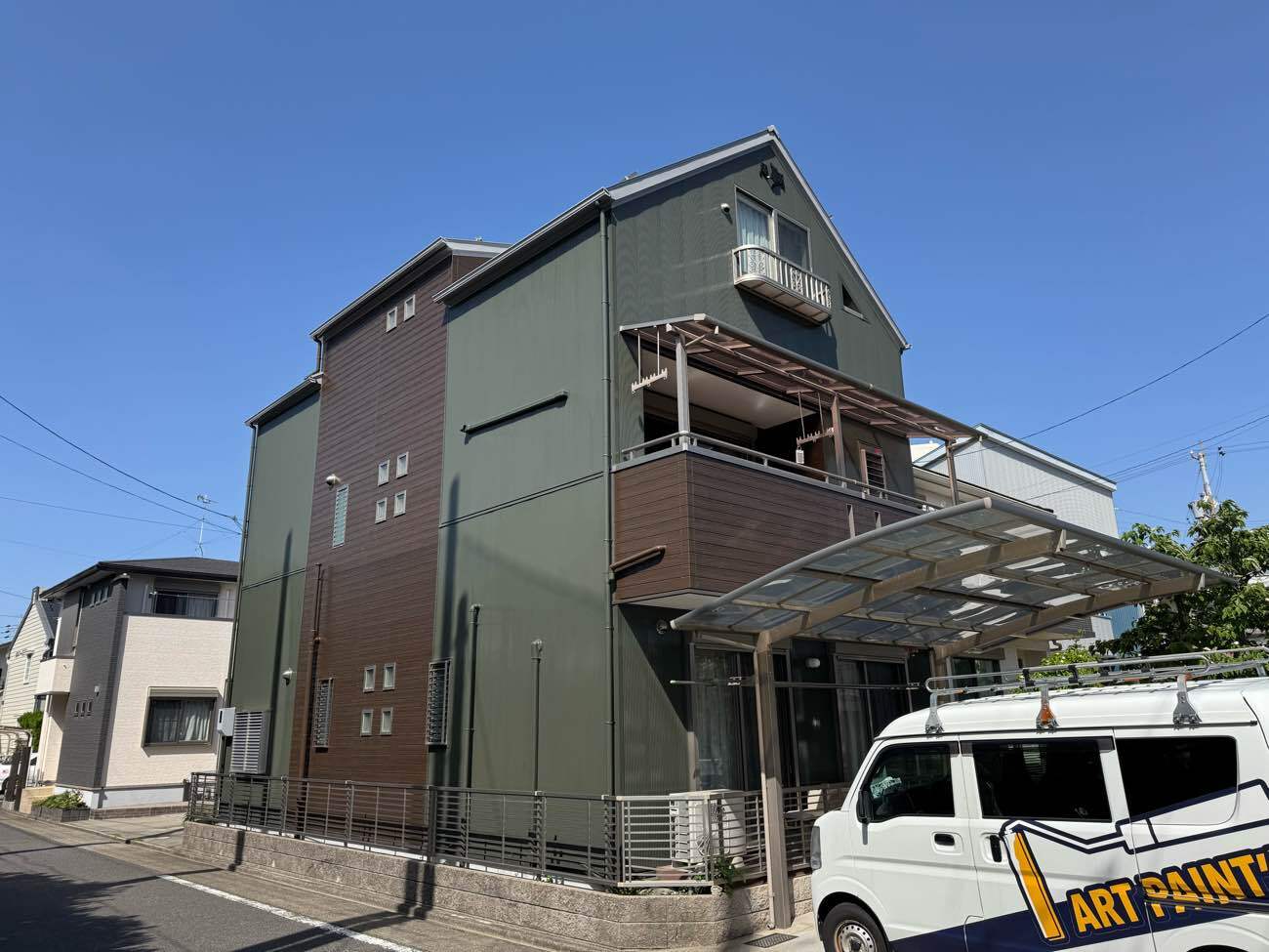 屋根塗装　MUGAseven　PX-704　外壁塗装　MUGAzero　PX-747　PX-737　名古屋市中川区　施工事例　アートペインズ　プレマテックス　施工後